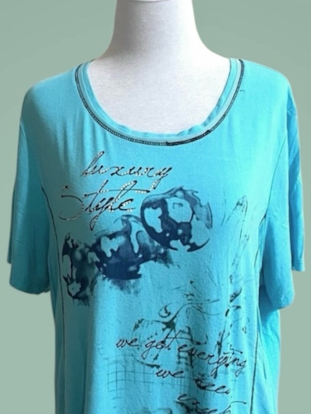 Anna Bella~T-Shirt Blouse-Size XL~Turquoise - Picture 4 of 8